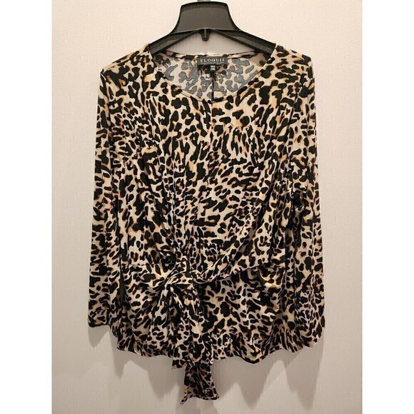 Eloquii Tops - Eloquii Leopard Print Tie Waist Blouse slinky Stretchy long sleeve euc sz 18/20